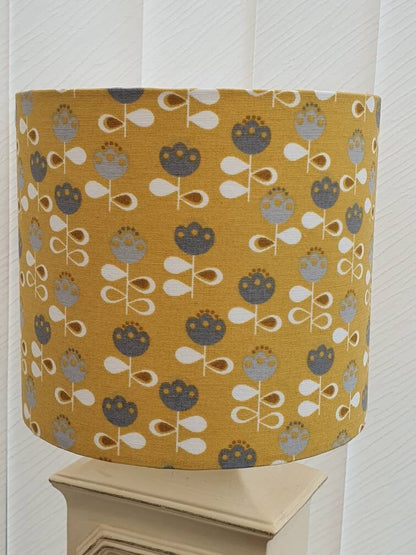Floral Yellow Lampshade - Handmade Drum Lampshade (20cm)