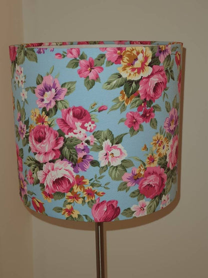 Pink Floral - Handmade 20cm Drum Lampshade
