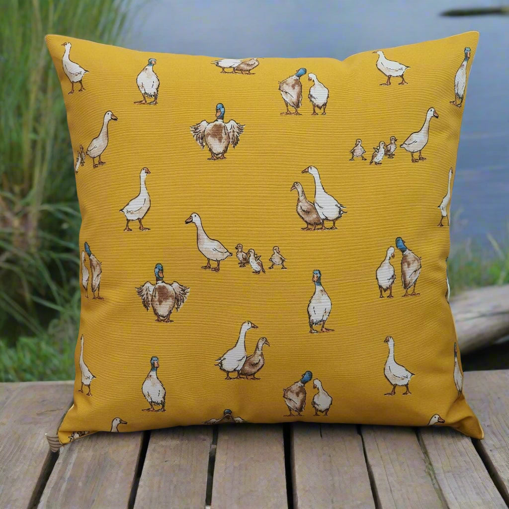 Duck Fabric, Quackers - Handmade Yellow Zipped Cushion Cover (17x17)