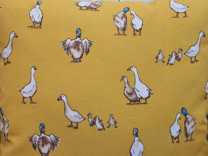 Close up of the duck patterned fabric.