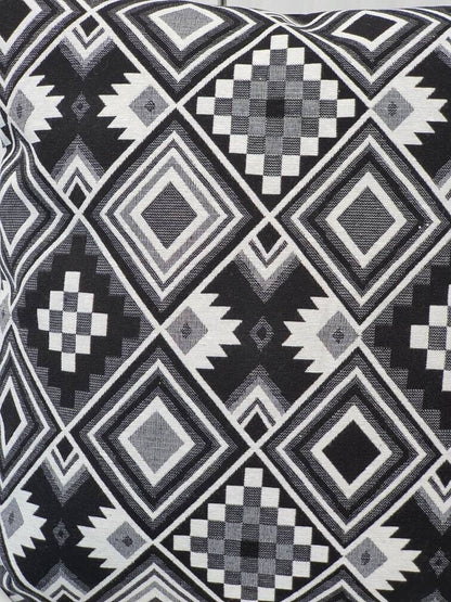 Monochrome Geometric Tapestry - Handmade Black & White Cushion Cover (18x18)