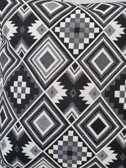Monochrome Geometric Tapestry - Handmade Black & White Zipped Cushion Cover (18x18)