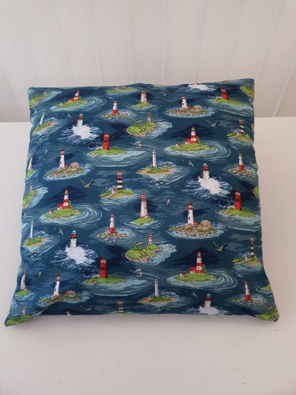 Seaside Lighthouse Waves  - Handmade Zipped Cushion Cover (17x17)