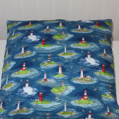 Seaside Lighthouse Waves  - Handmade Zipped Cushion Cover (17x17)