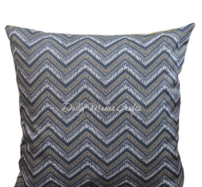 Chevron Zig Zag - Handmade Blue Cushion Cover (18x18)