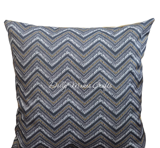 Chevron Zig Zag - Handmade Blue Zipped Cushion Cover (18x18)