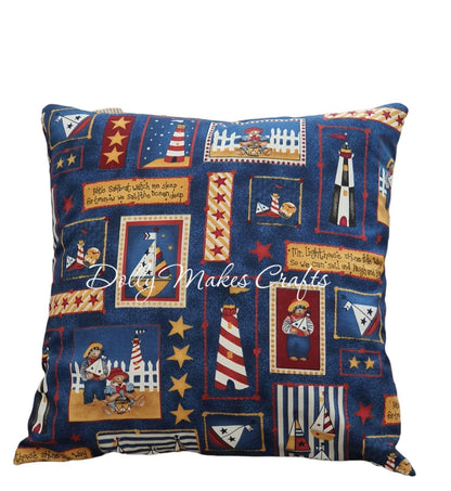 Sailing, Seaside, & Fairground - Handmade Blue Zipped Cushion Cover (18x18)