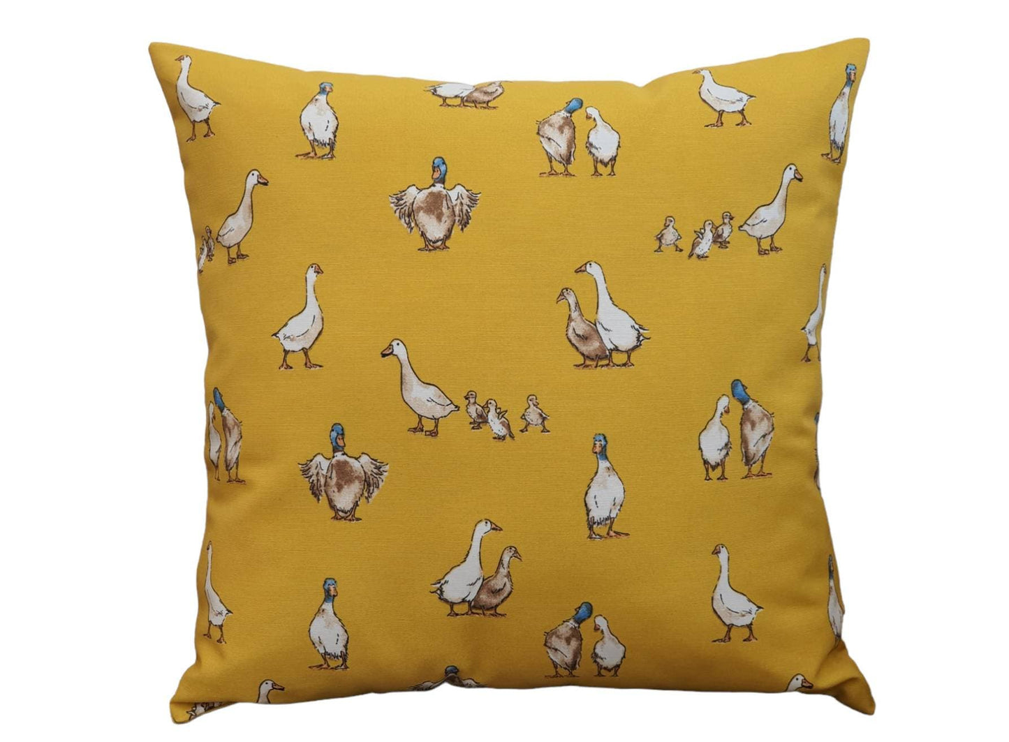 Duck Fabric, Quackers - Handmade Yellow Zipped Cushion Cover (17x17)