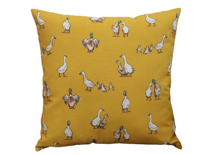 Duck Fabric, Quackers - Handmade Yellow Zipped Cushion Cover (17x17)